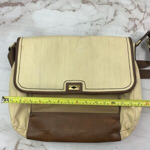 Fossil Messager Bag Canvas Leather Tan Crossbody Laptop Hobbit Cottagecore Large